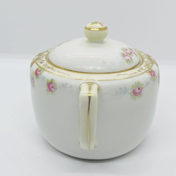 Antique Nippon Morimura Creamer Sugar Pink Cabbage Rose Gold Gilt Hand Painted - Picture 5 of 12